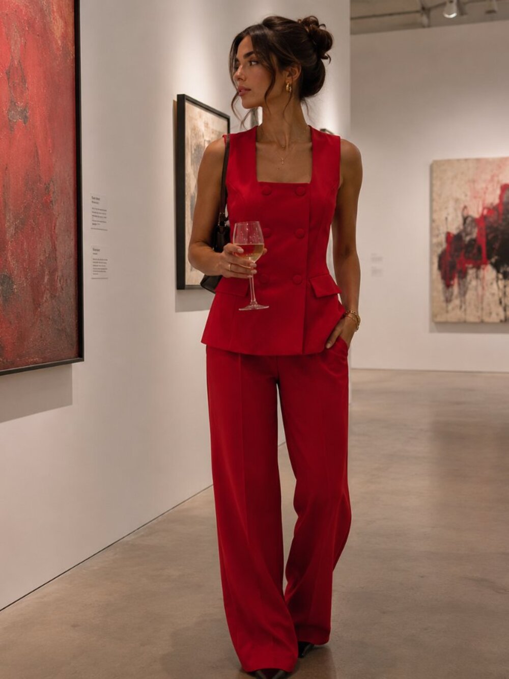 Zara Red 2 Piece Pants And Lined Button Vest Suit NWT